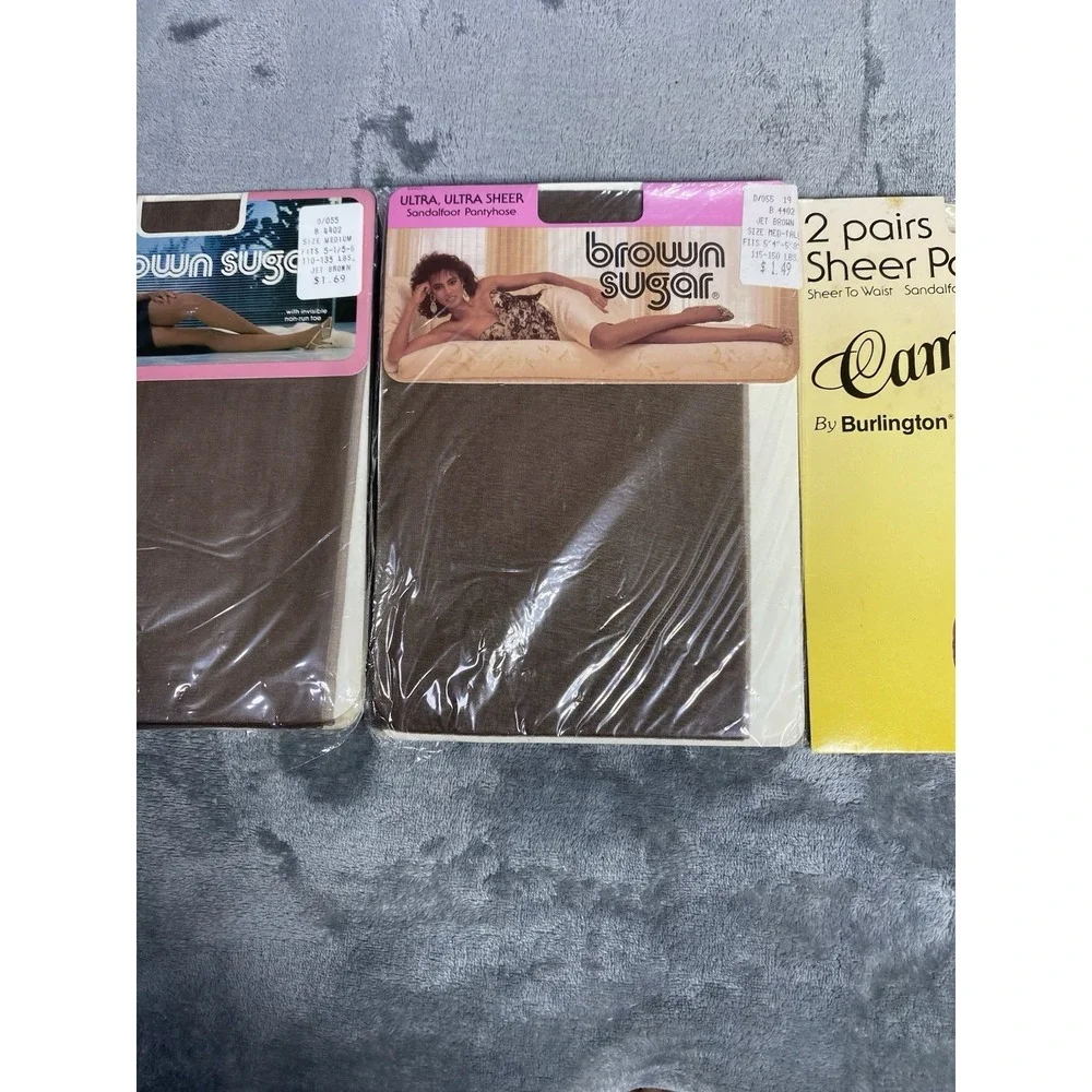 Vintage Pantyhose Womens Medium Brown Sugar Cameo Burlington Ultra Lot of 3‎ NEW